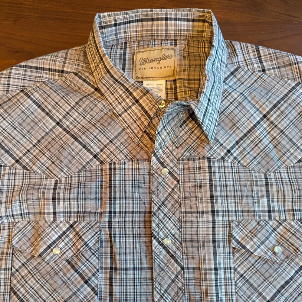 Wrangler Pearl Snap Long Sleeve Plaid Men's Shirt Gray White Size 3XL RN130273